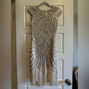 Gold Cream Flapper Sequin Dress